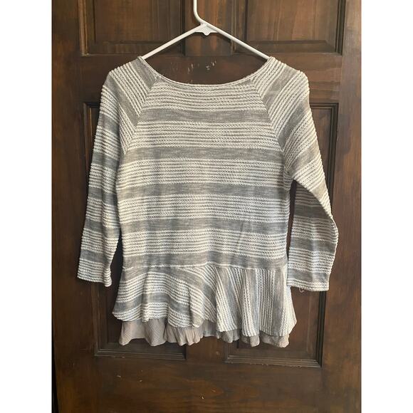 Doe & Rae Small Peplum Top Gray Stripe - Picture 8 of 9
